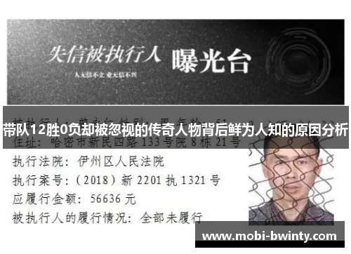 带队12胜0负却被忽视的传奇人物背后鲜为人知的原因分析