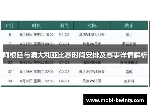 阿根廷与澳大利亚比赛时间安排及赛事详情解析